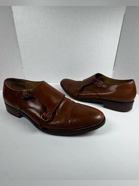 Cole Haan Grand OS Mens 11 Double Monk Strap British Tan Leather Shoes Dress